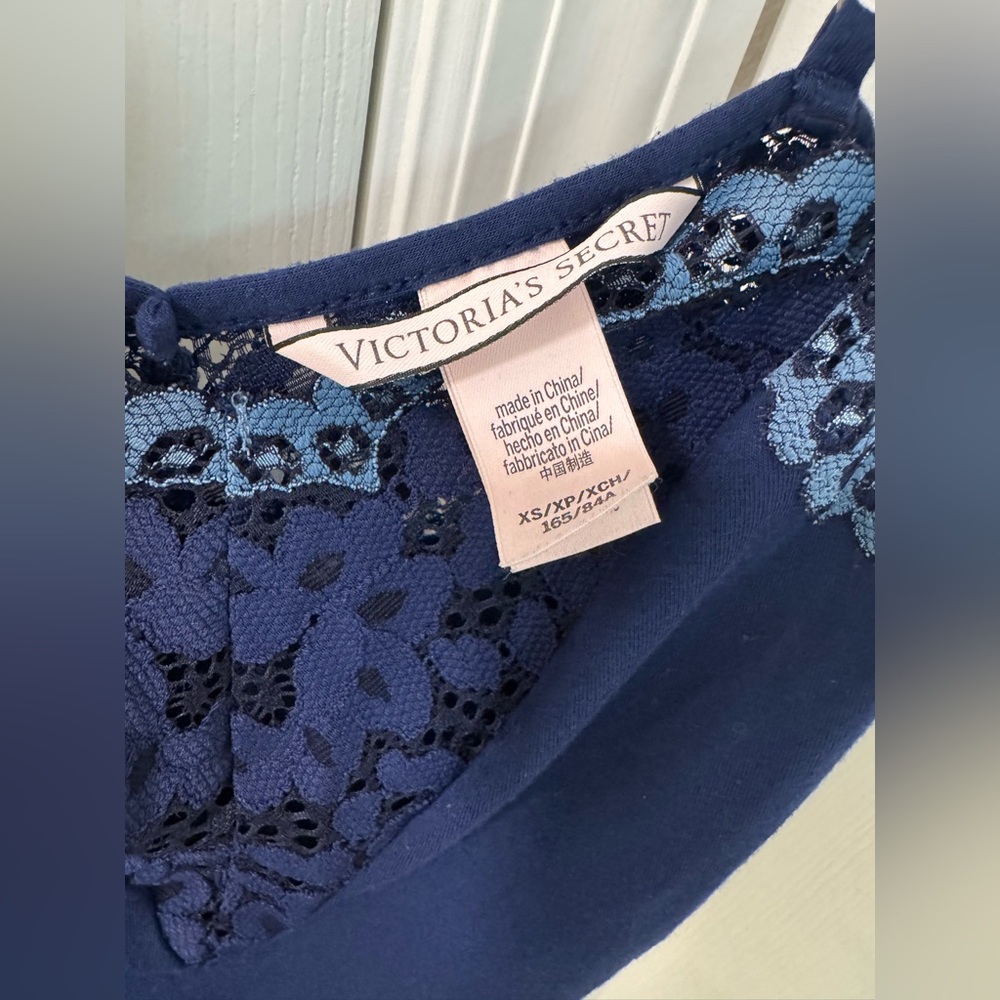 Victoria secret modal mini slip dress lace trim size XS navy blue - Picture 3 of 4